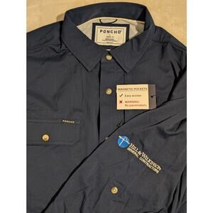 Poncho Outdoors Long Sleeve Shirt Blue Men's Large Magnetic Pockets Embroidered